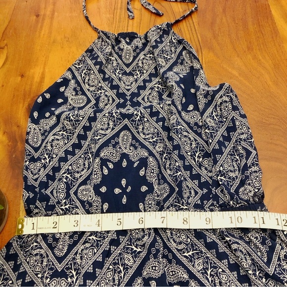 Vintage Halter Sexy Blue Floral Pattern Artsy High Low Mini Dress. Small-Medium - Picture 7 of 11